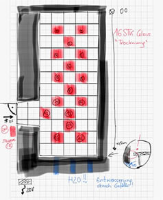Skizze für Anordnung der Paneelen zur Heutrocknung mit Infrarot